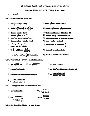Đề cương ôn tập môn Toán  học kỳ 1  lớp 11
